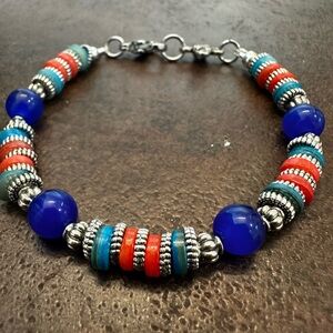 Elegant Blue and Orange Beaded Bracelet